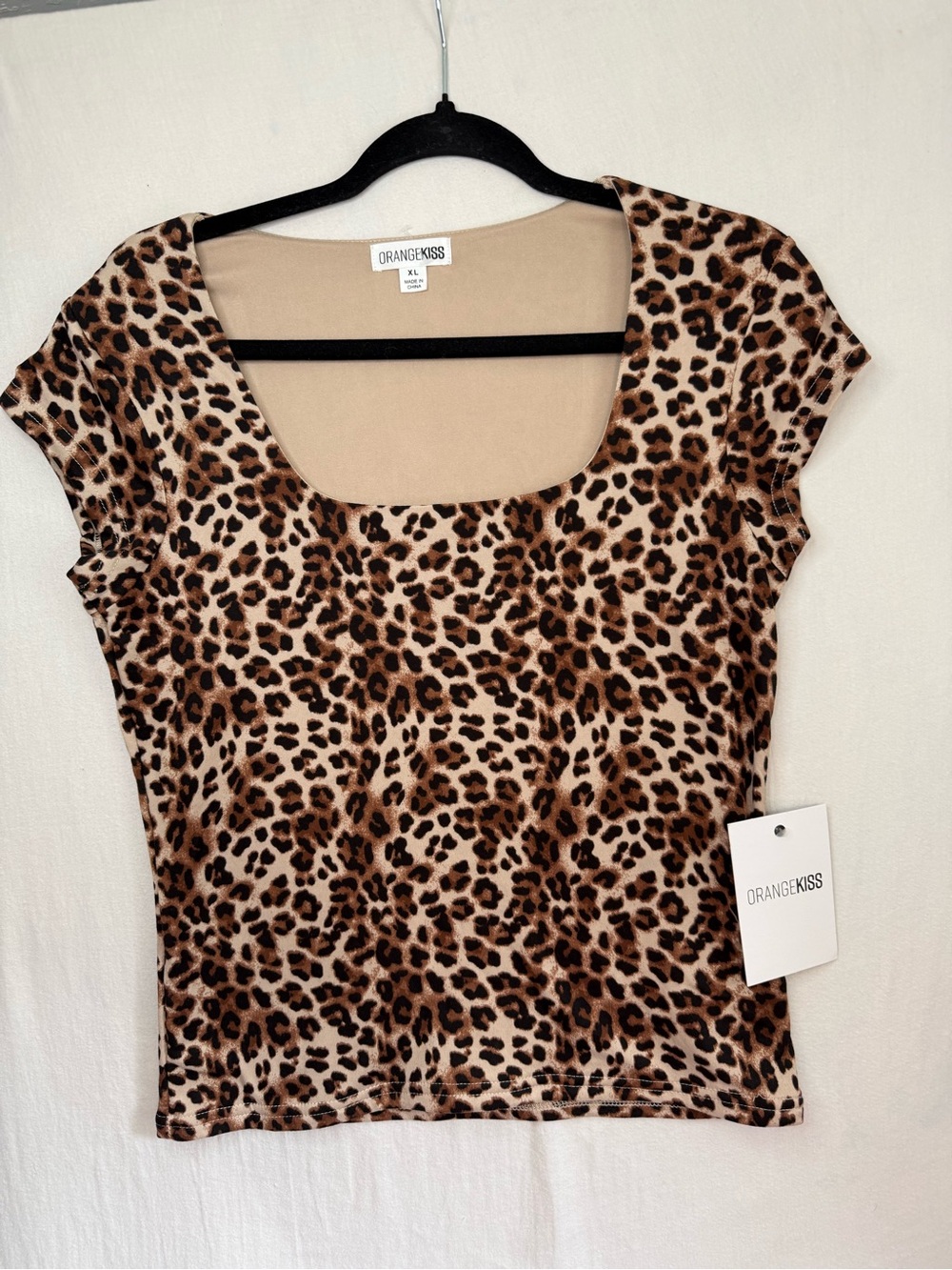 Orange Kiss Women’s Leopard Print Double Lined Scoop Neck Top - Brown XL NWT